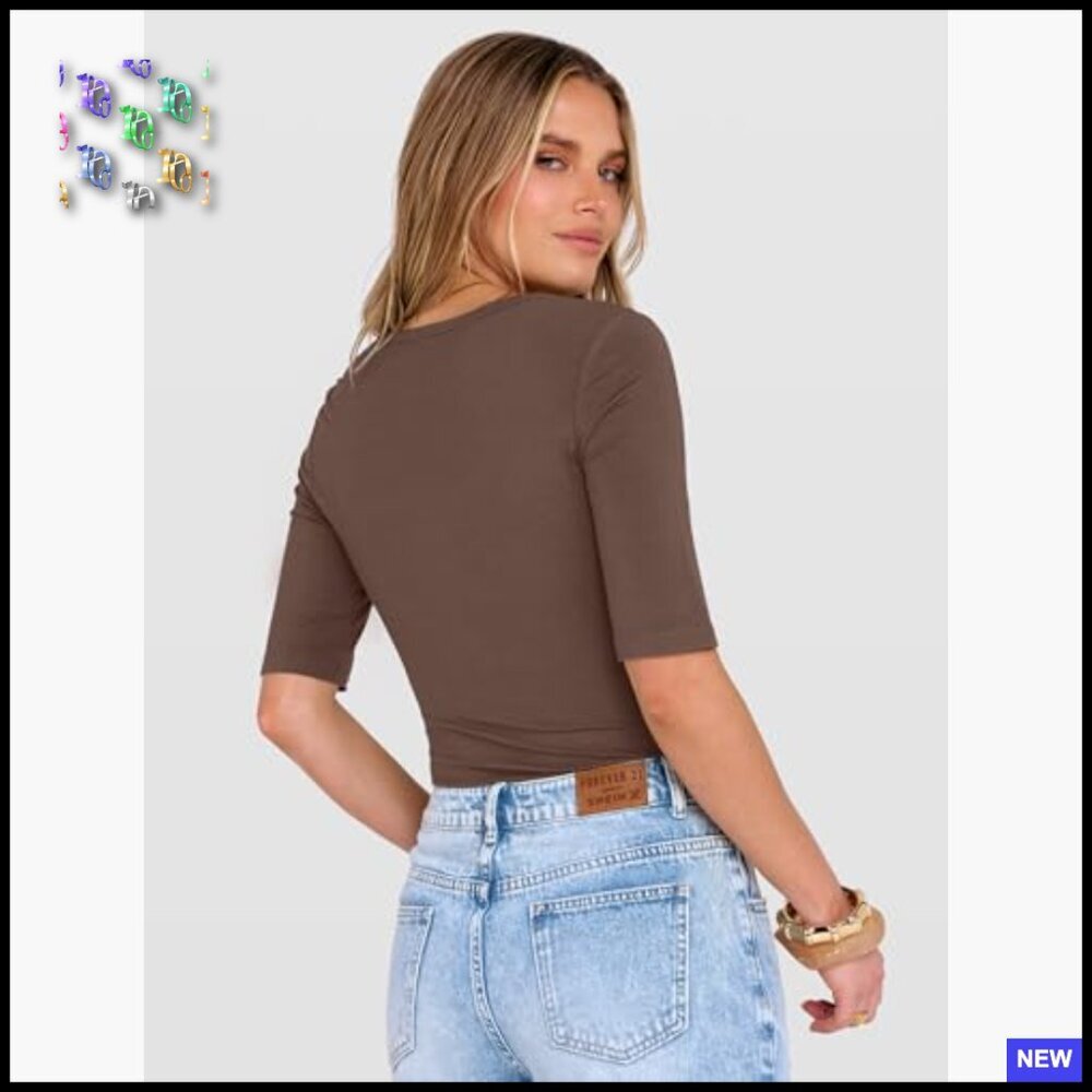 Slim Fit Henley Top Half Sleeve Ruching Chic Casual Spring Summer Blouse - Picture 5 of 7